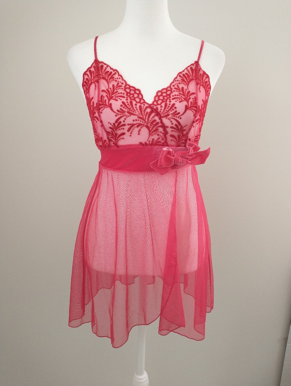 Victoria's Secret Red Sheer Mesh Lace Babydoll Chemise S
